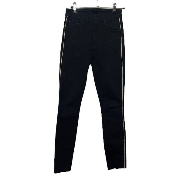 Mother Looker Skinny Jeans High Waisted Hemmed Not Guilty Black 24 - Picture 1 of 11